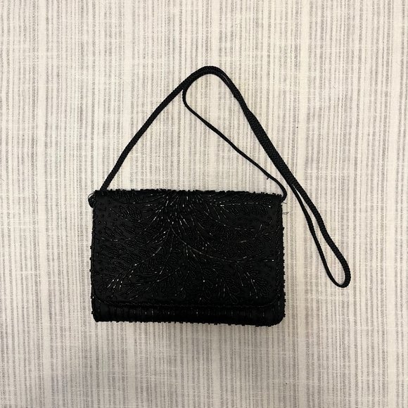 La Regale Handbags - La Regale Black Beaded Crossbody Evening Bag/Purse 6 /2” x 9”